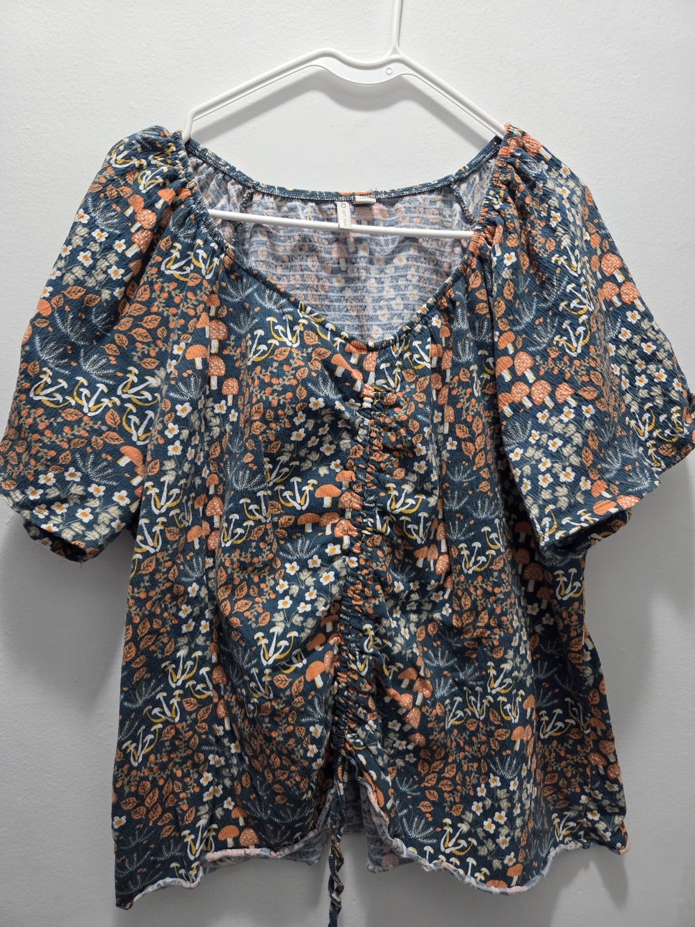 Cato Teal and Coral Floral Tie-Front Blouse